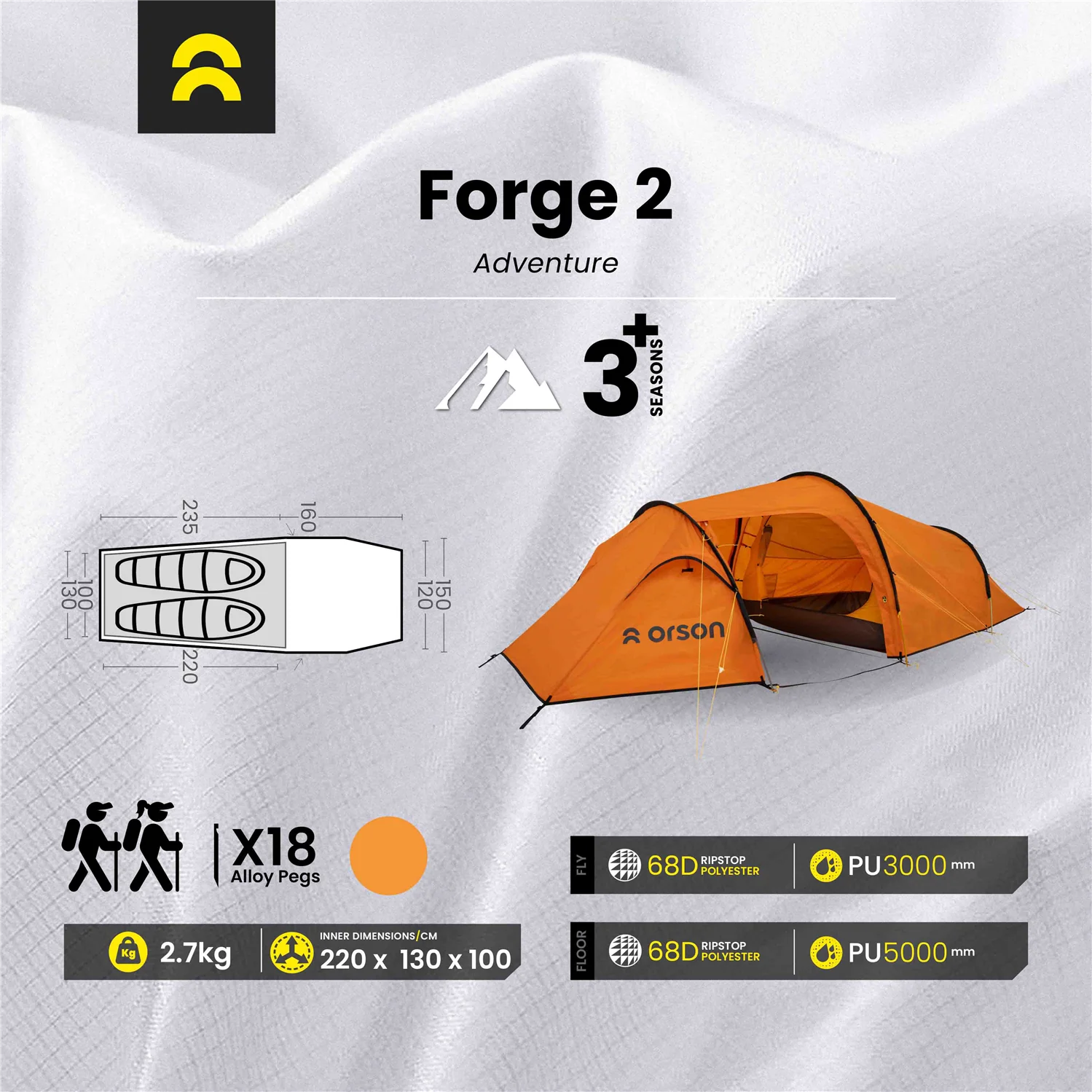 Orson Forge 2 | 3+ Seasons - 2 Person Tunnel Tent | 2.7kg - Image 14