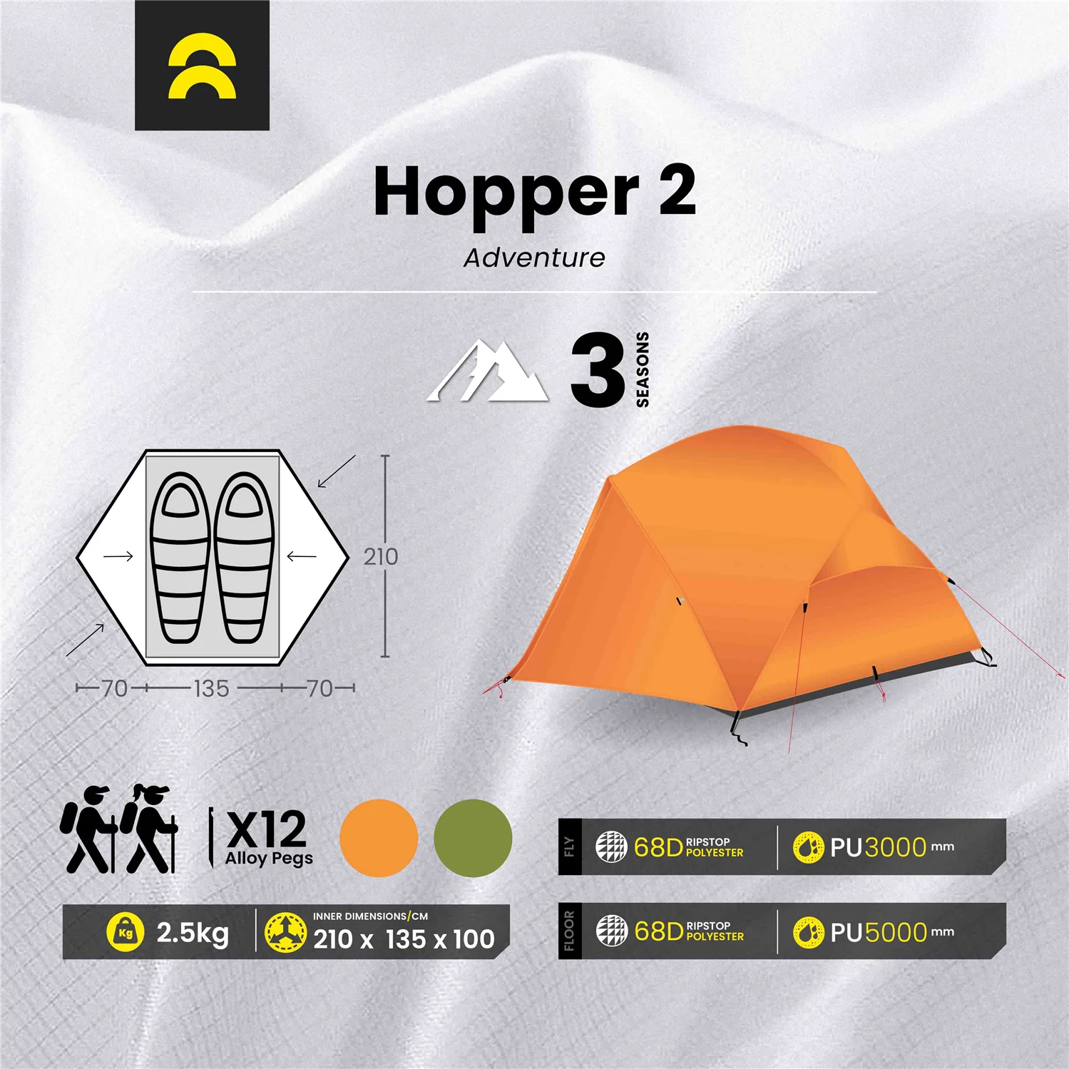 Orson Hopper 2 | Ripstop Polyester 2 Person Lightweight Tent | 2.5kg - Image 13