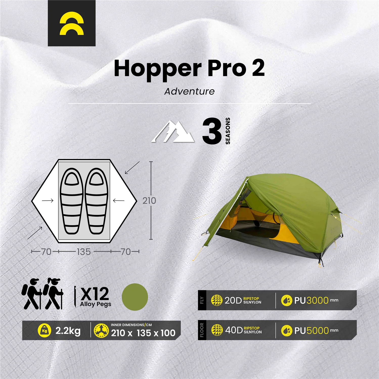 Orson Hopper Pro 2 | Ripstop Silnylon 2 Person Hiking Tent | 2.2kg - Image 24
