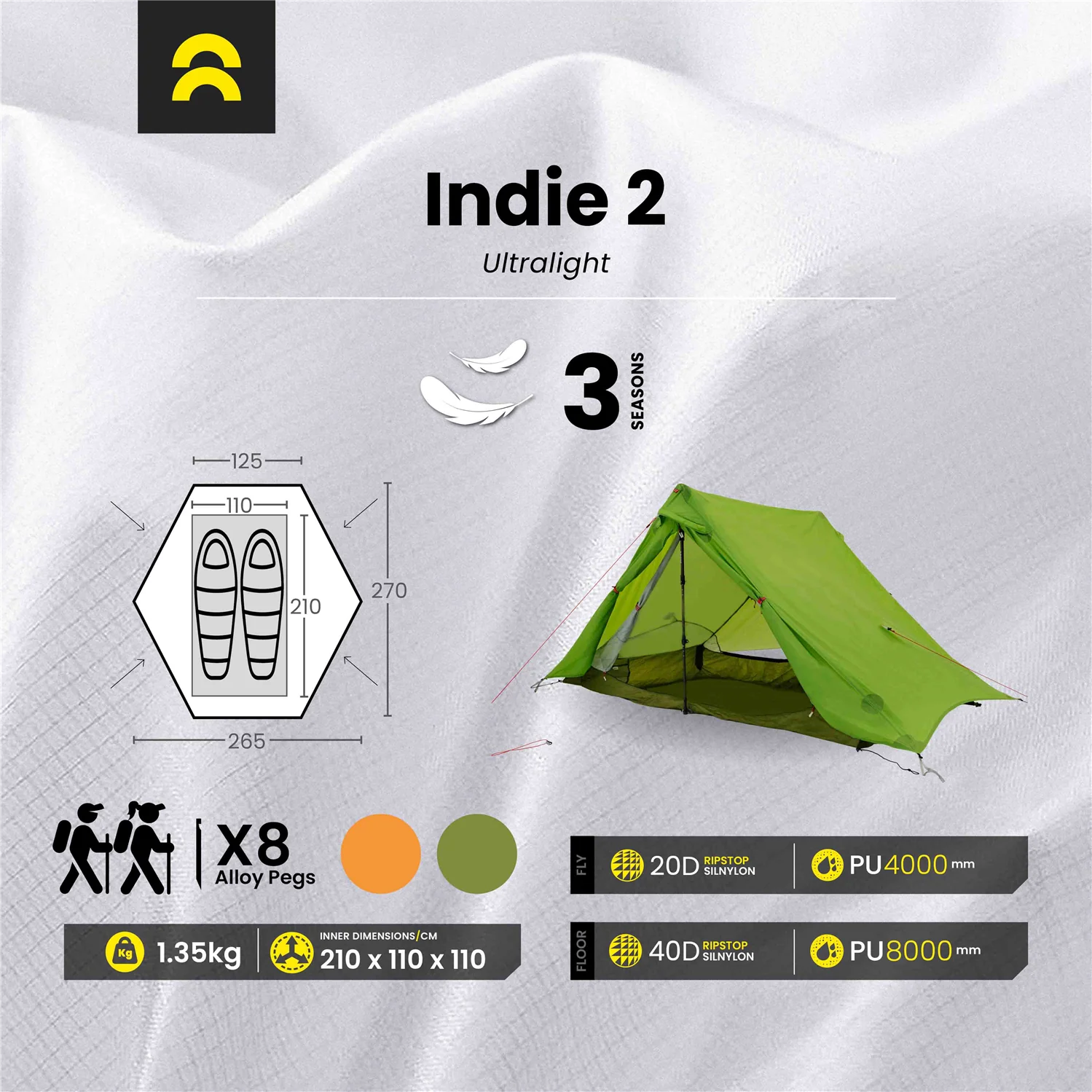 Orson Indie 2 | Ultralight Silnylon 2 Person Hiking Tent | 1.35kg - Image 19