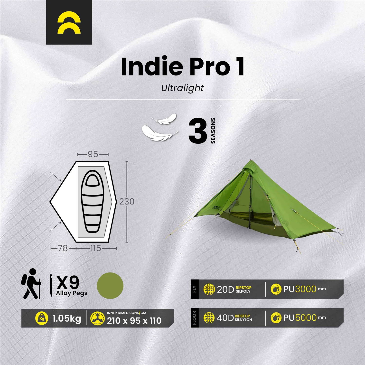 Orson Indie Pro 1 | Ultralight 1 Person Hiking Tent | 1.05kg - Image 16