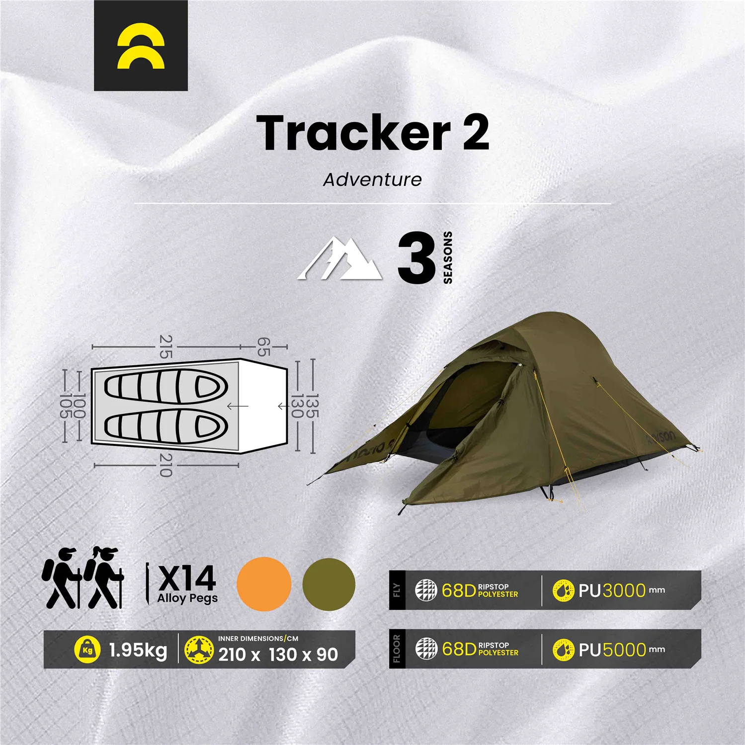 Orson Tracker 2 | Ripstop Lightweight 2 Person Hiking Tent | 1.95kg - Image 17